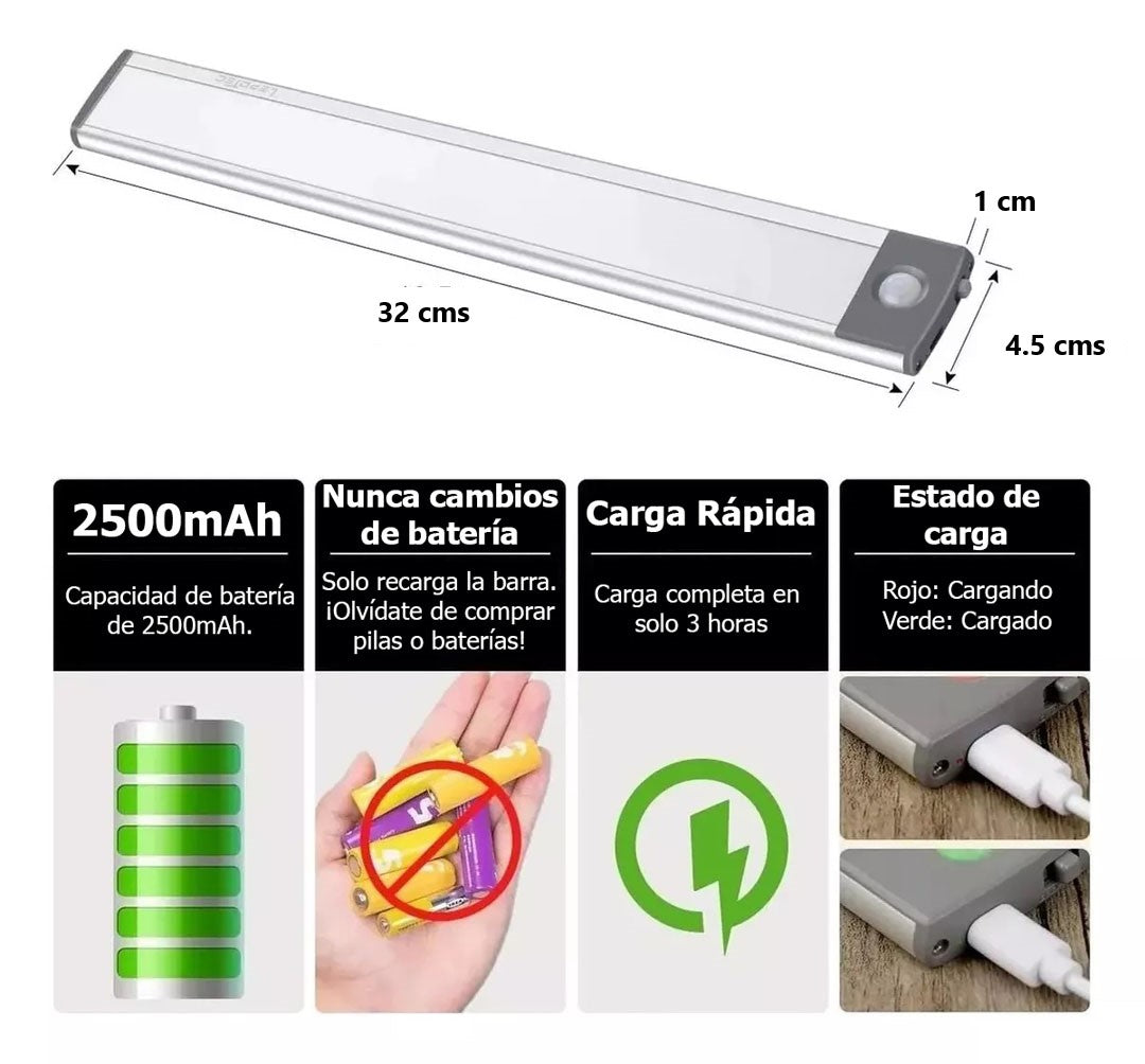 BARRA LED INALÁMBRICA CON SENSOR - USB LUZ FRÍA